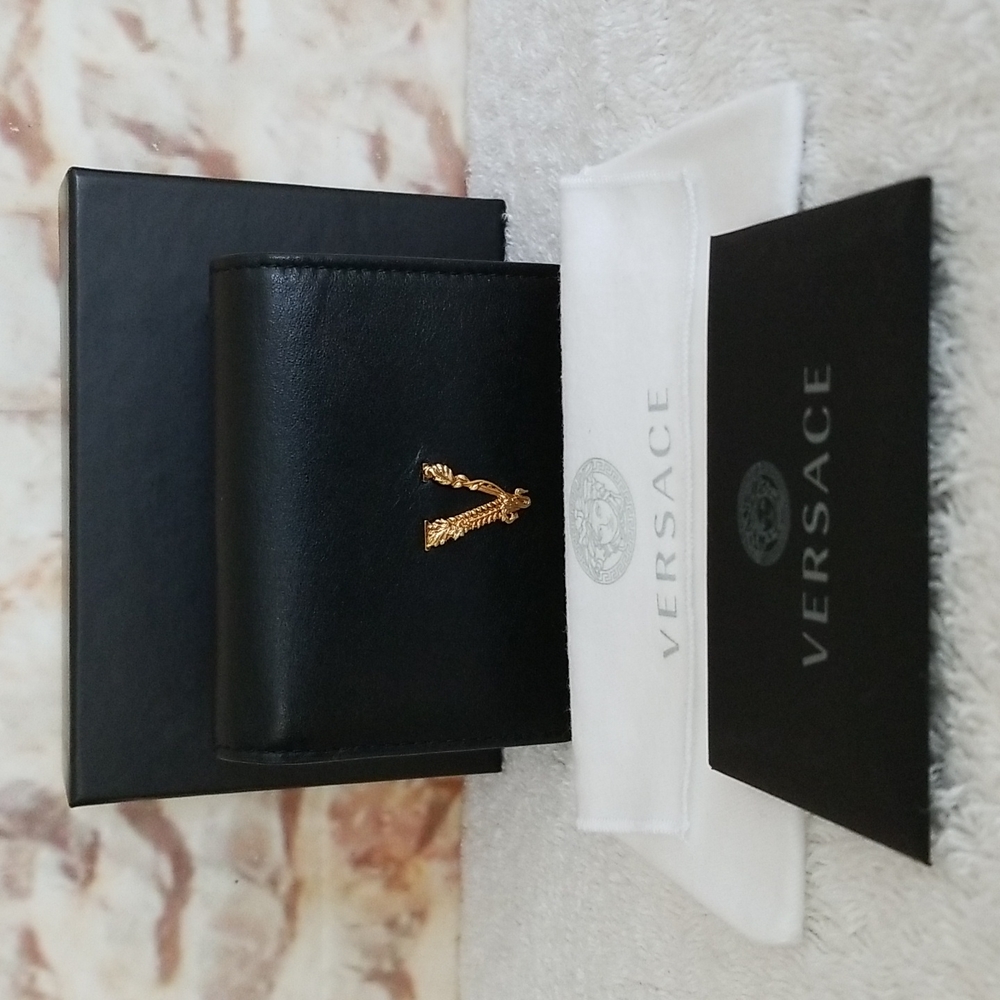 Versace Black Wallet with Gold Accent
